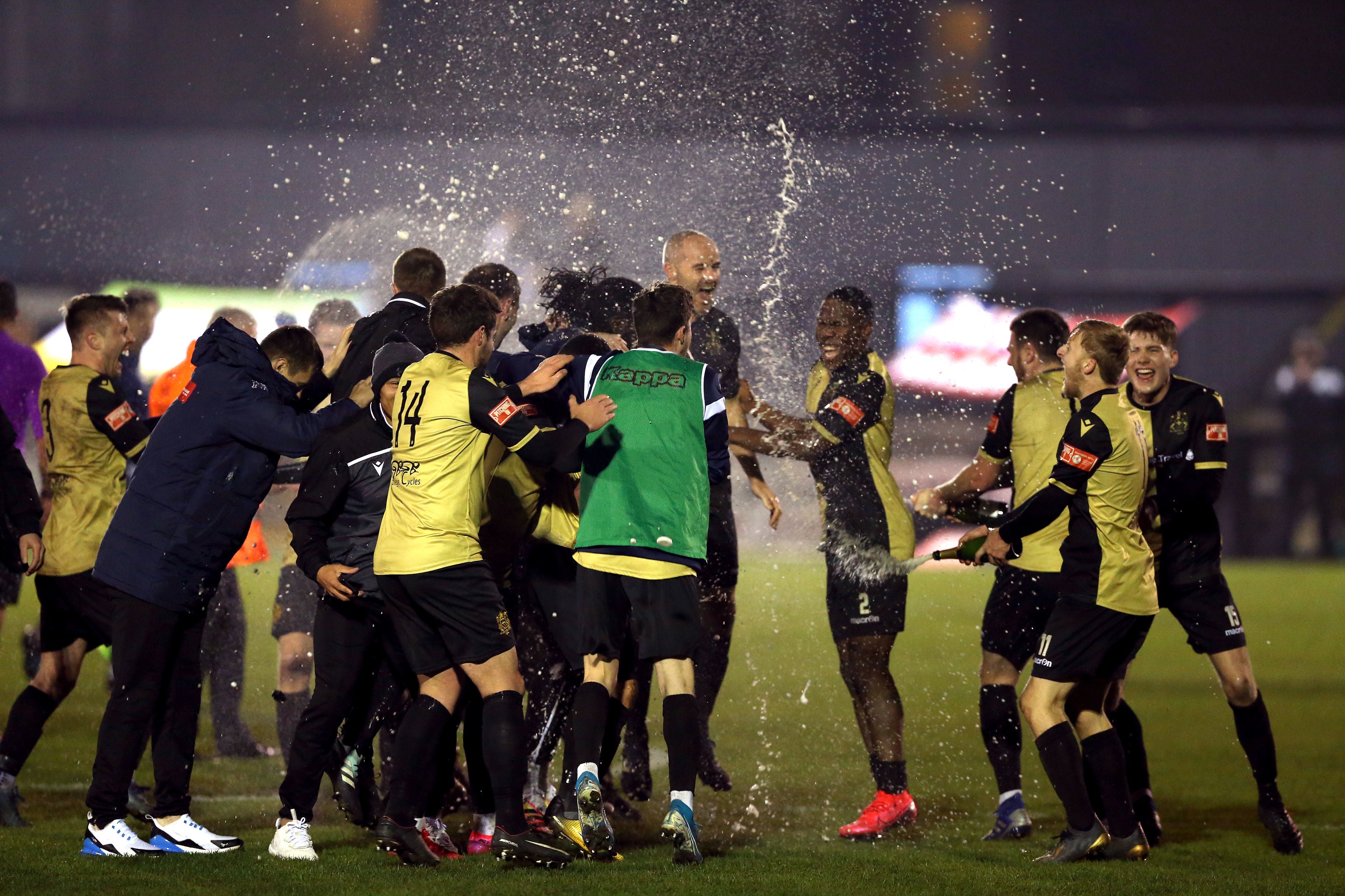 Marine celebrate their second-round FA Cup win