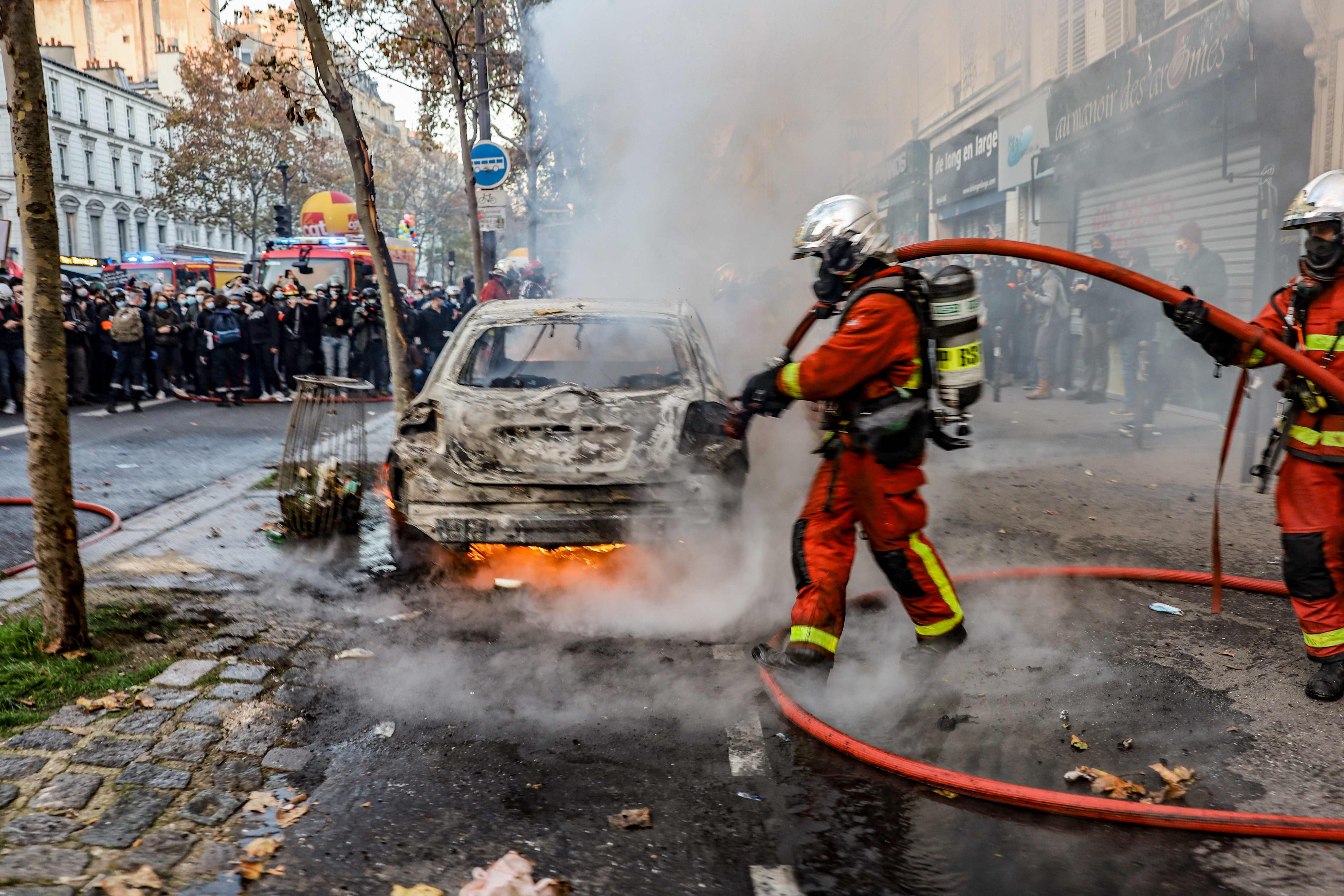 The aftermath of demonstrations in Paris over the weekend