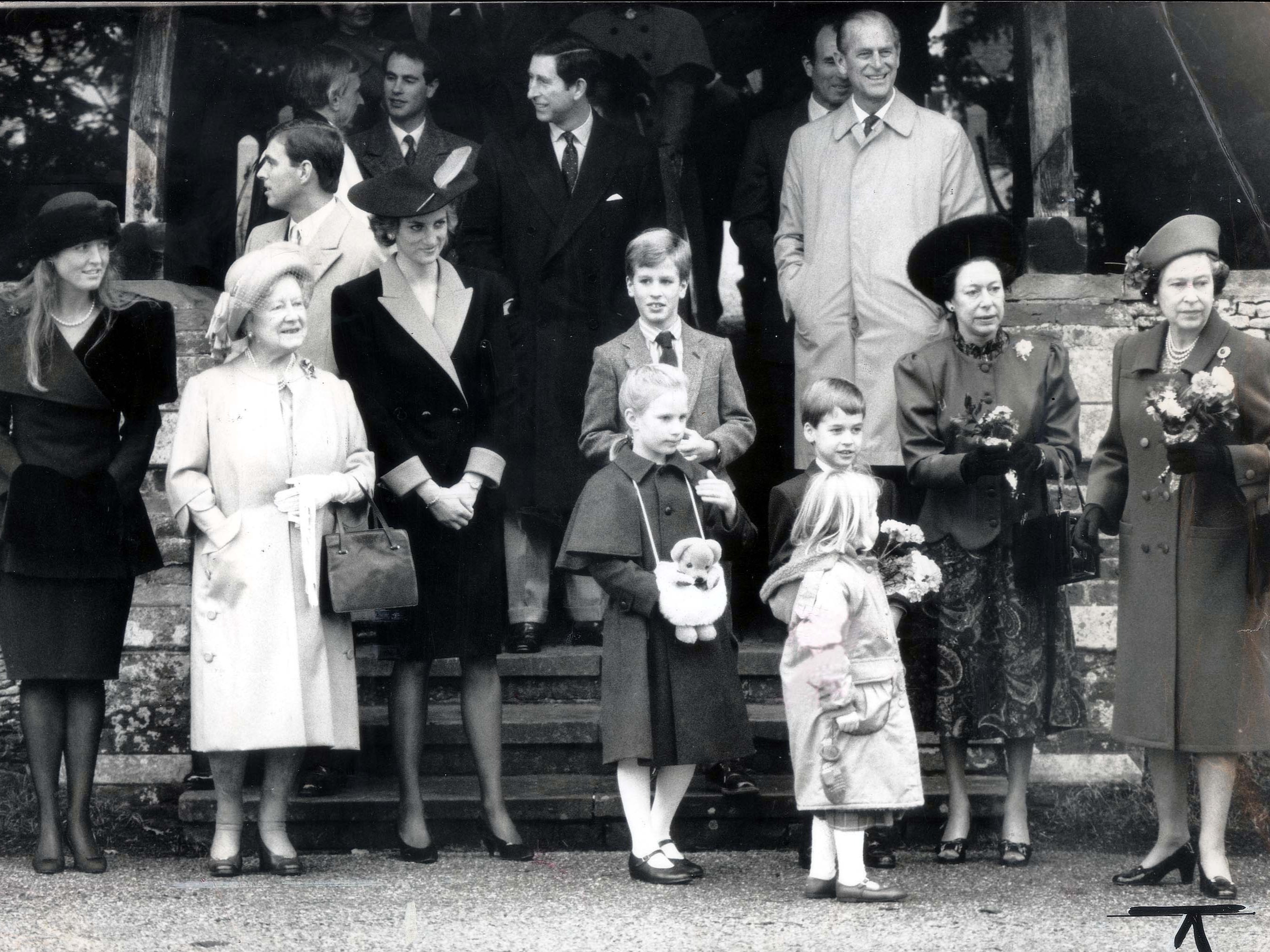 The royals at Christmas mass, with Princess Diana and the Queen Mother