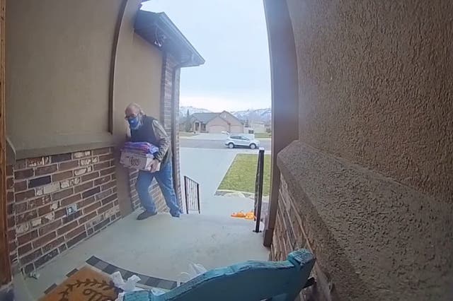 Jen Cantell Weiss shared footage on her Facebook earlier this month of the delivery driver struggling to walk up the steps to her home in Ogden, Utah