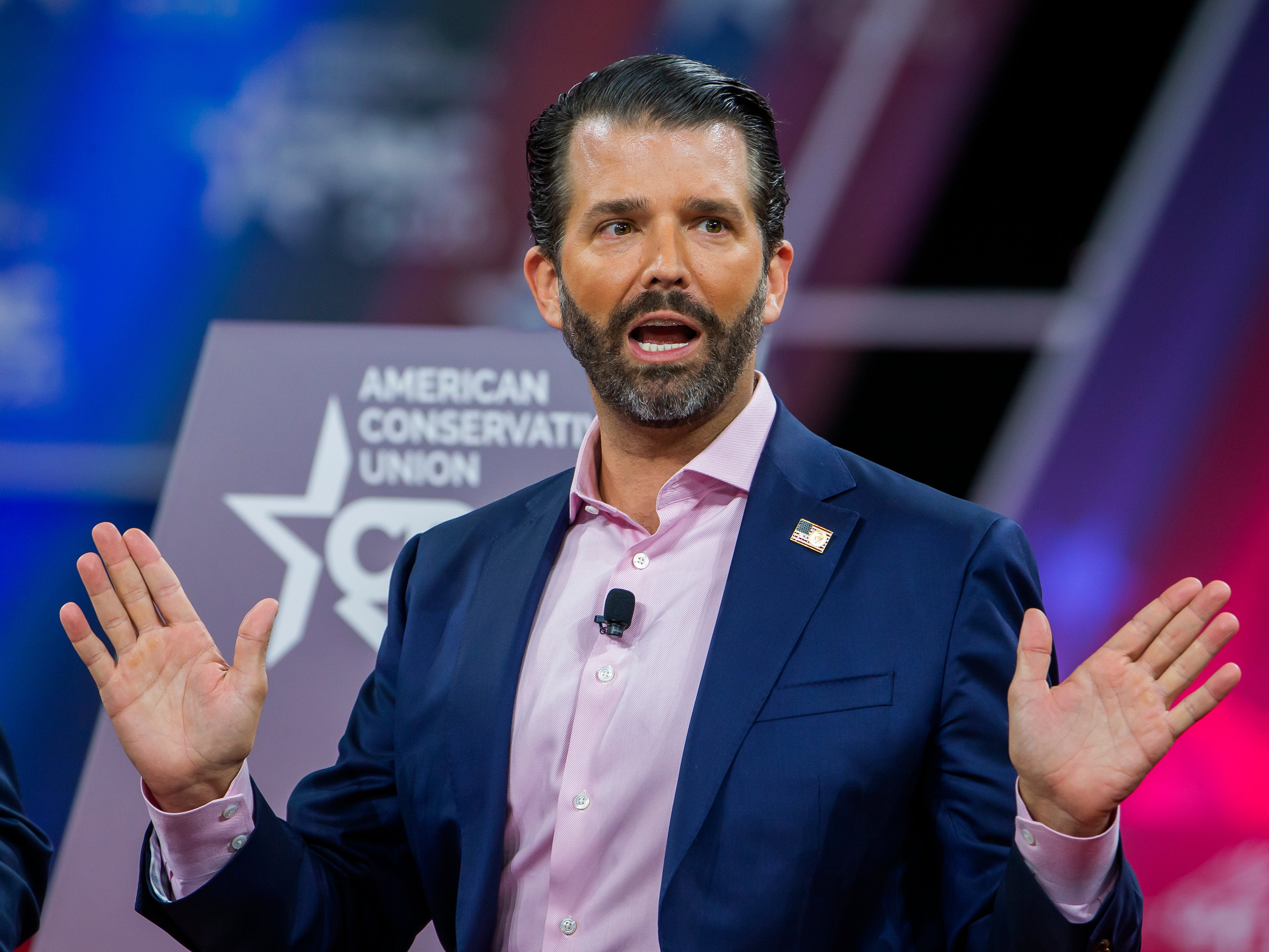 Donald Trump Jr speaks at the 47th annual Conservative Political Action Conference (CPAC) at the Gaylord National Resort & Convention Centre in National Harbor, Maryland, on 28 February 2020