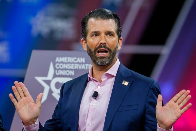 Donald Trump Jr speaks at the 47th annual Conservative Political Action Conference (CPAC) at the Gaylord National Resort & Convention Centre in National Harbor, Maryland, on 28 February 2020