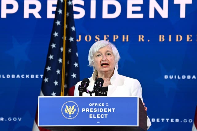 Treasury secretary nominee Janet Yellen speaks after President-elect Joe Biden announced his economic team at The Queen Theatre in Wilmington, Delaware