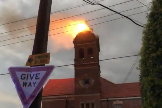 <p>The bell tower ablaze in Sydney’s Inner West</p>