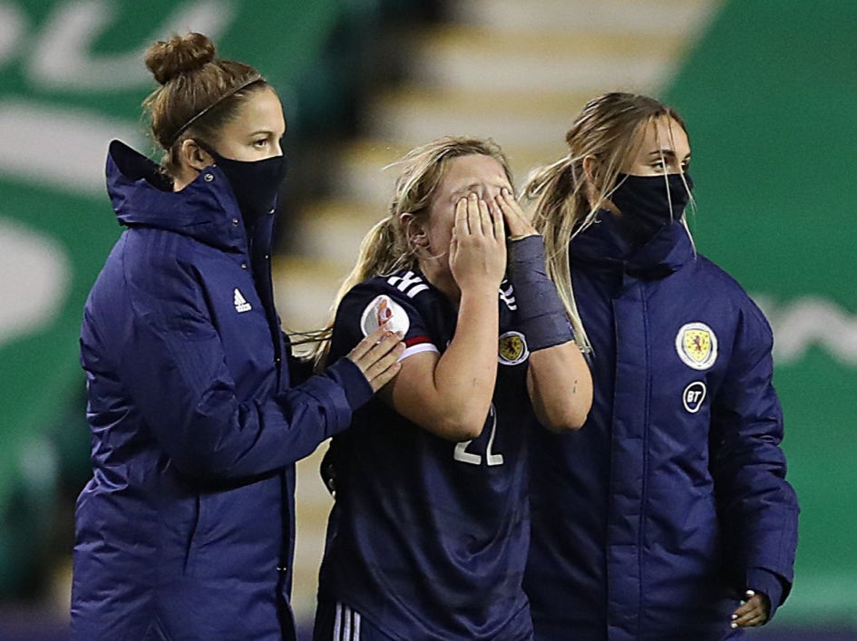 Erin Cuthbert reacts after the full time whistle