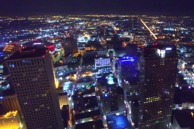 <p>Drone footage of New Orleans at night</p>