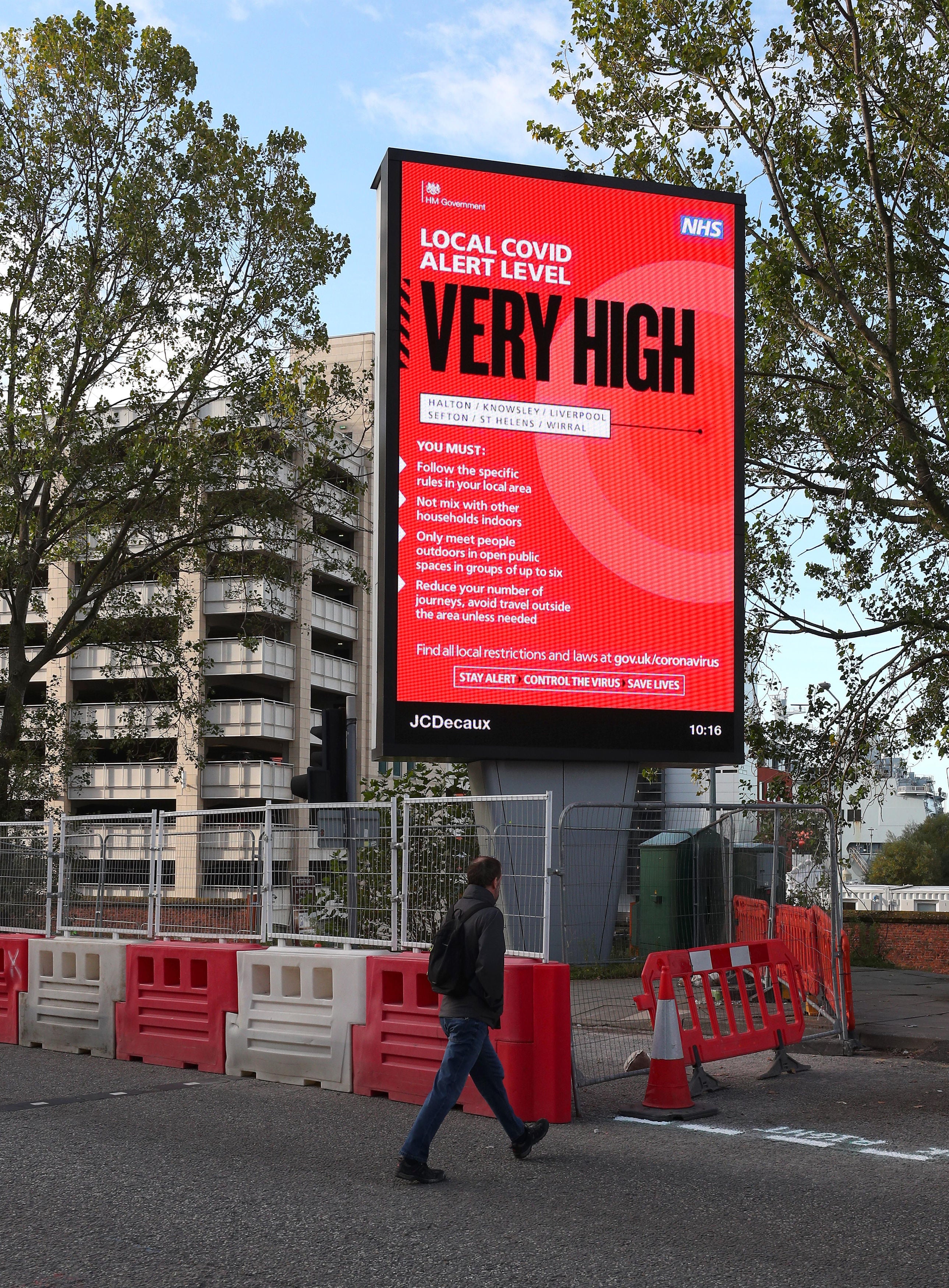 A Covid alert level sign in Liverpool