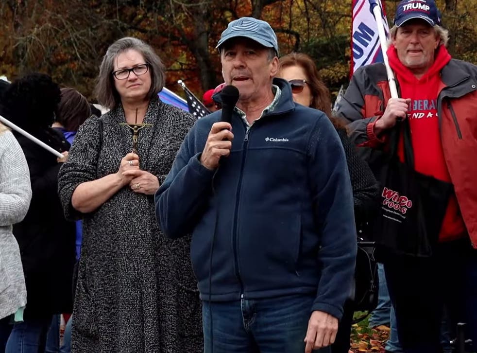 Dr Steven LaTulippe at a “Stop the Steal” rally in Salem, Oregon, on 7 November 2020