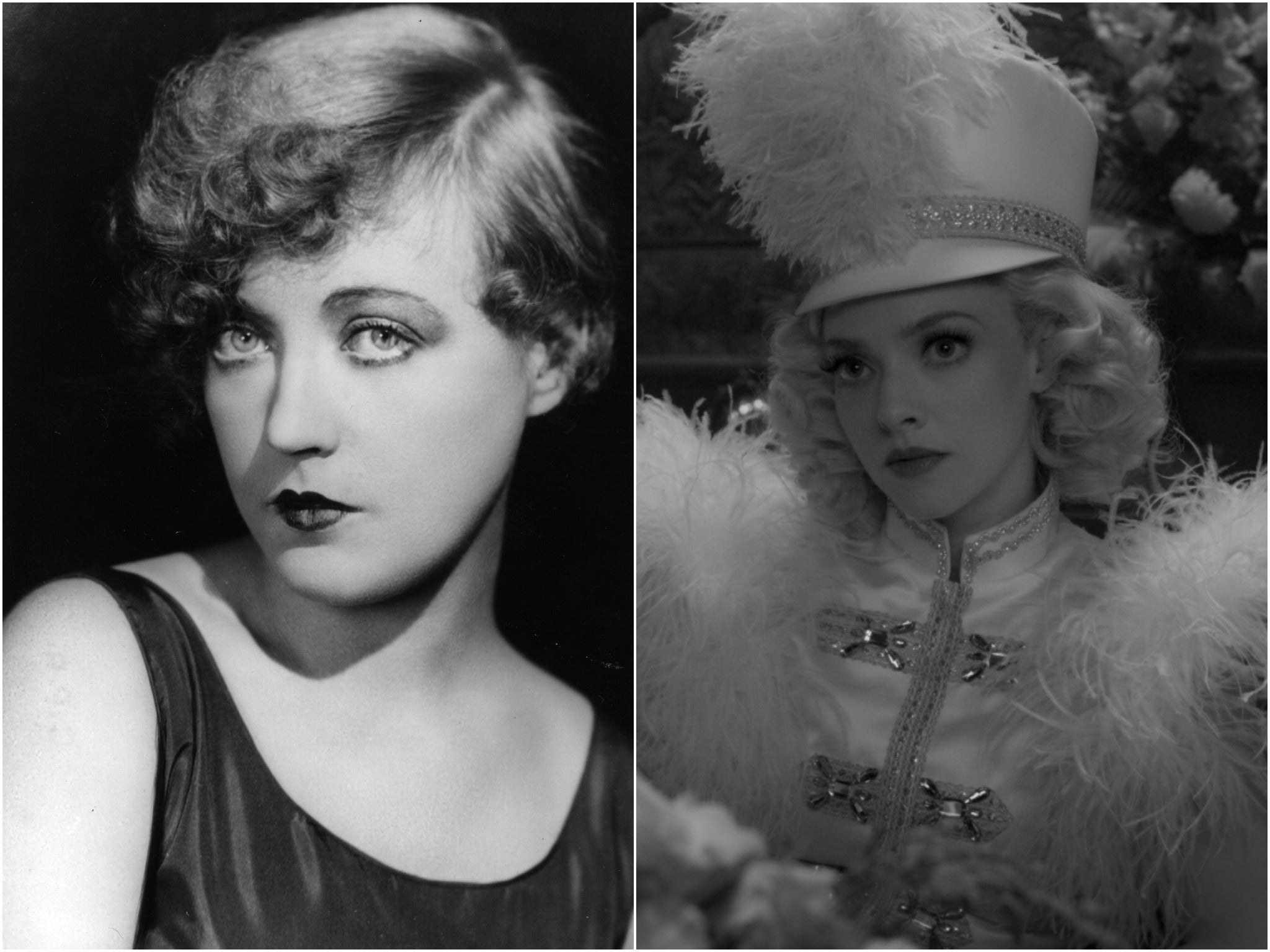 Marion Davies (left) and as portrayed by Amanda Seyfried in Mank (right)