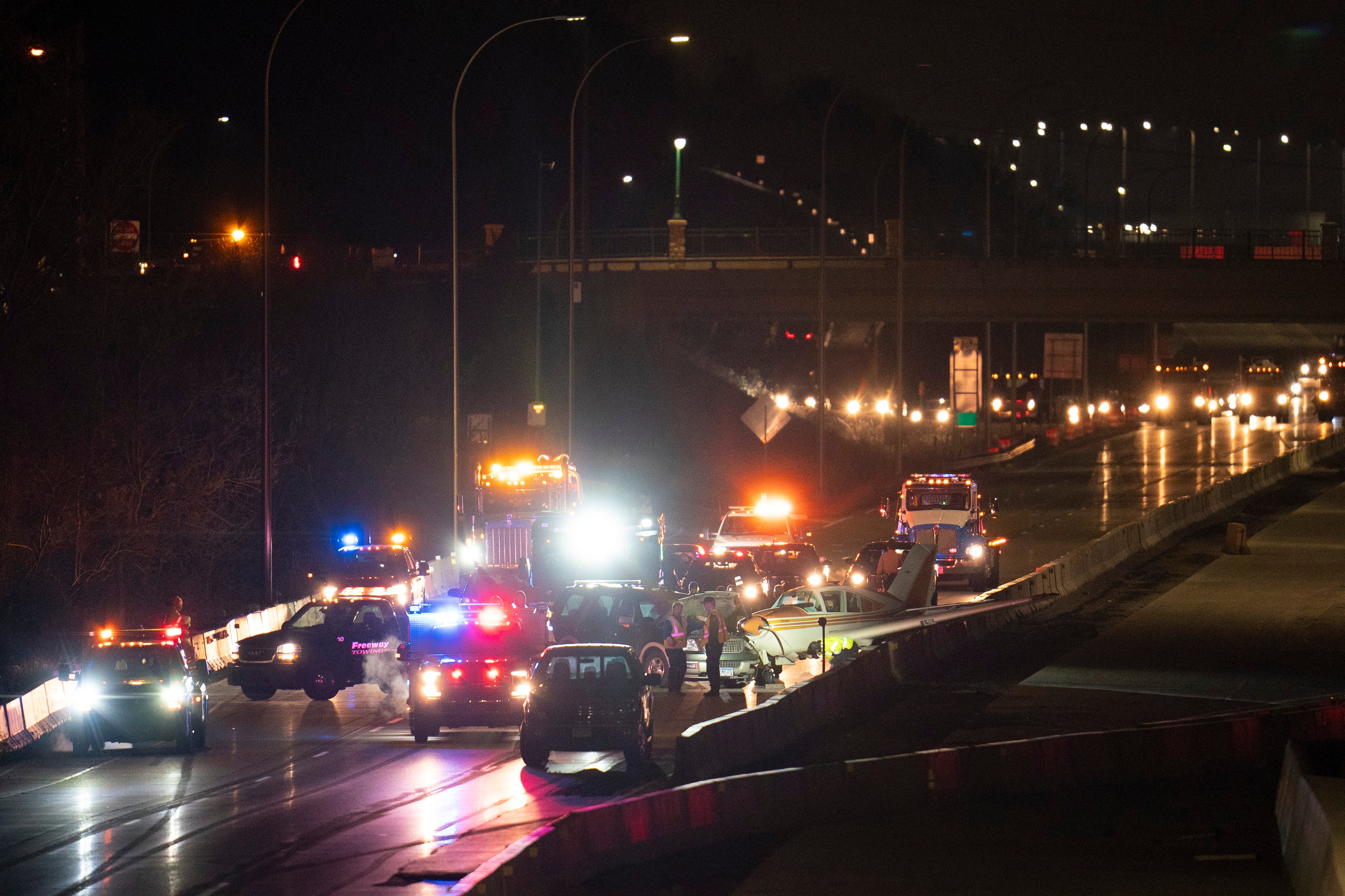 A small plane crashed onto the interstate in Minnesota on Wednesday