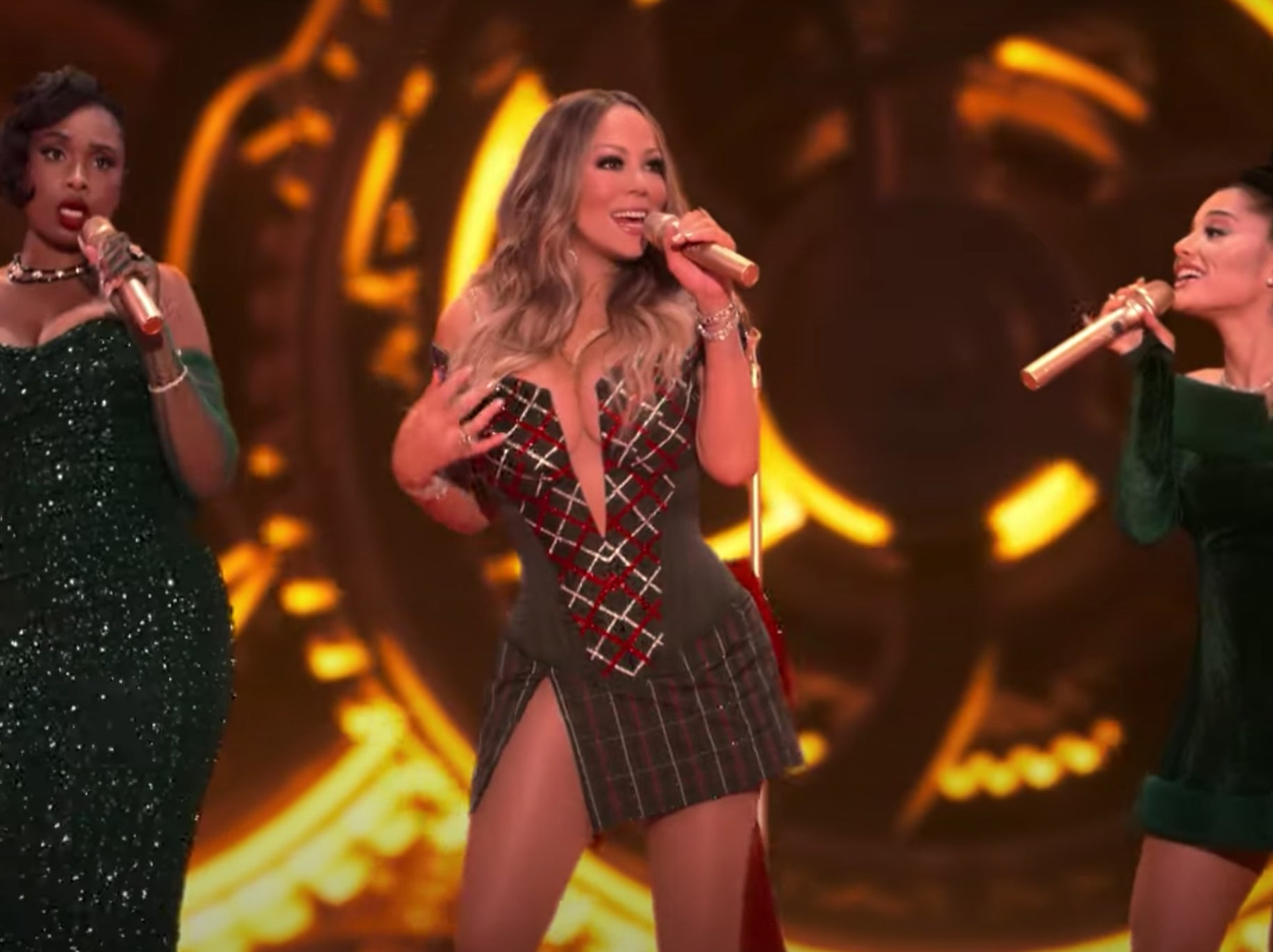 Mariah Carey with Jennifer Hudson and Ariana Grande in the new ‘Oh Santa’ remix