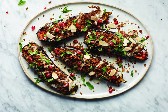 <p>Speedy BOSH!’s spicy stuffed aubergine recipe comes packed with flavour – and a fascinating backstory</p>