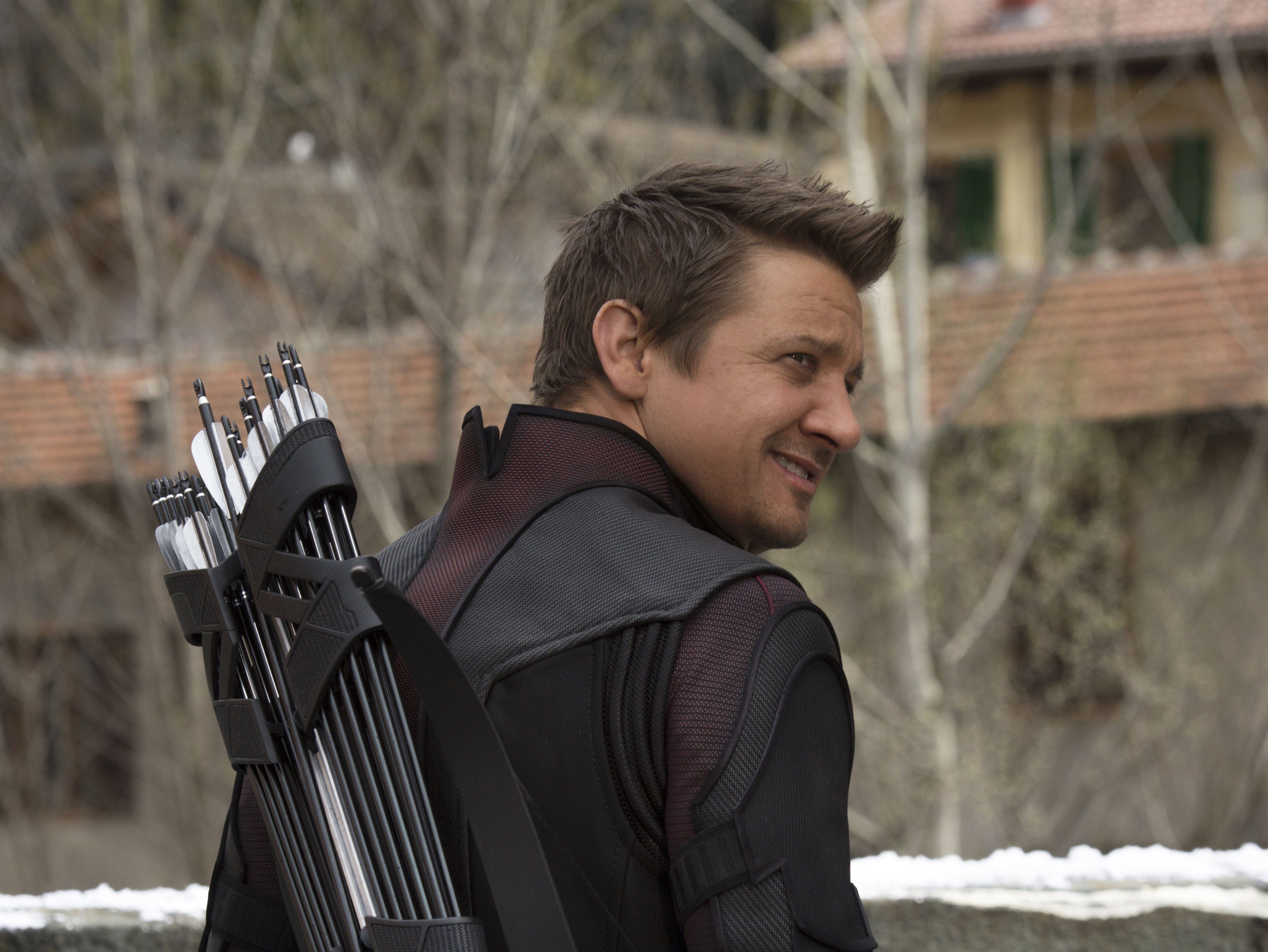 Jeremy Renner in character as Hawkeye