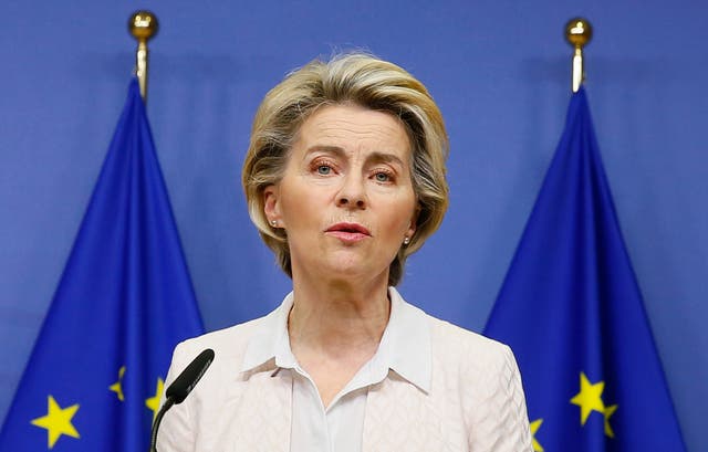 European Commission president Ursula von der Leyen makes a statement following her phone call with Boris Johnson