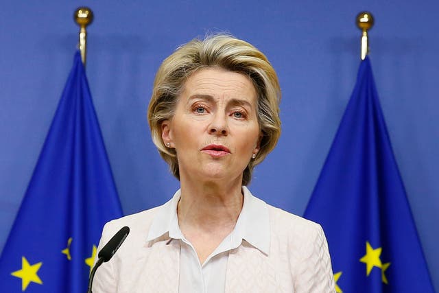 European Commission president Ursula von der Leyen makes a statement following her phone call with Boris Johnson