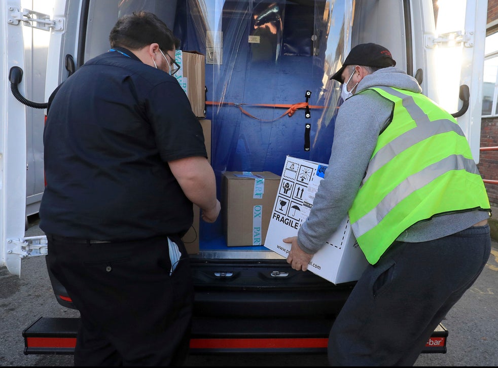 The first batch arrives at Croydon University Hospital in south London.