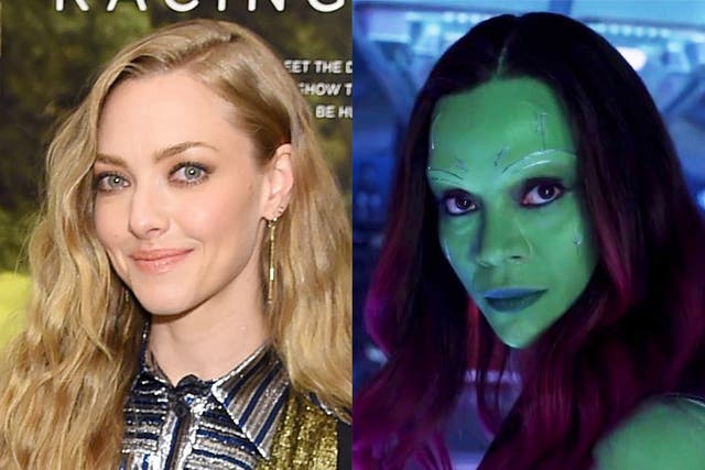 Amanda Seyfried in 2019, and Zoe Saldana in Guardians of the Galaxy
