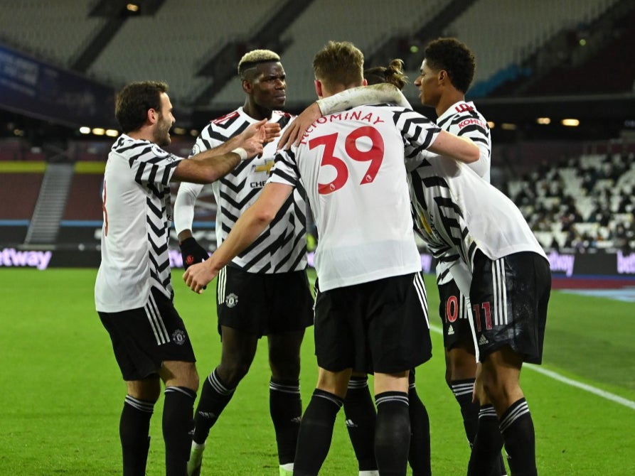 Manchester United celebrate scoring against West Ham