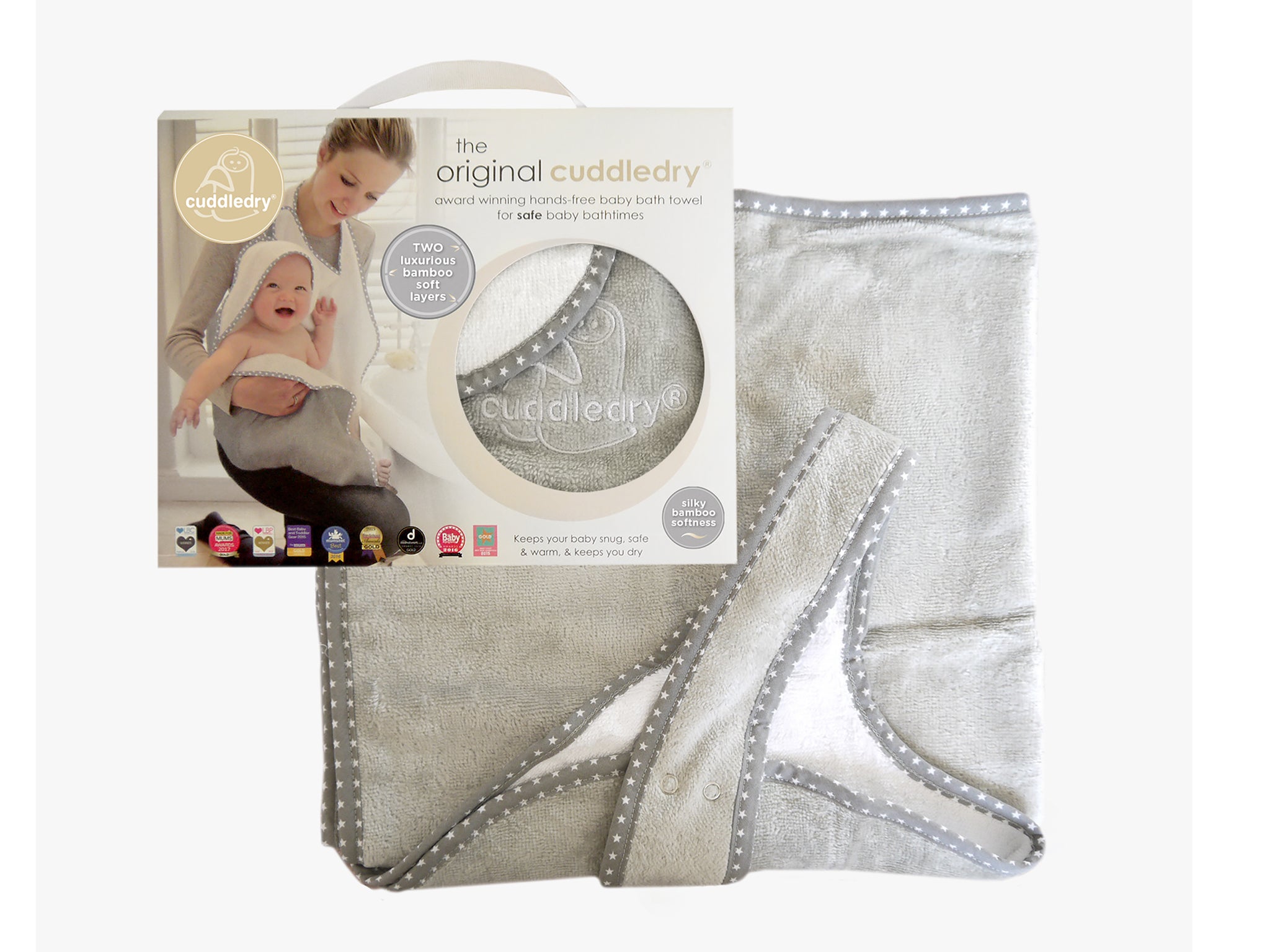 Cuddledry 'Hands-free' baby towel grey star,  Cuddledry IndyBest jpg.jpg