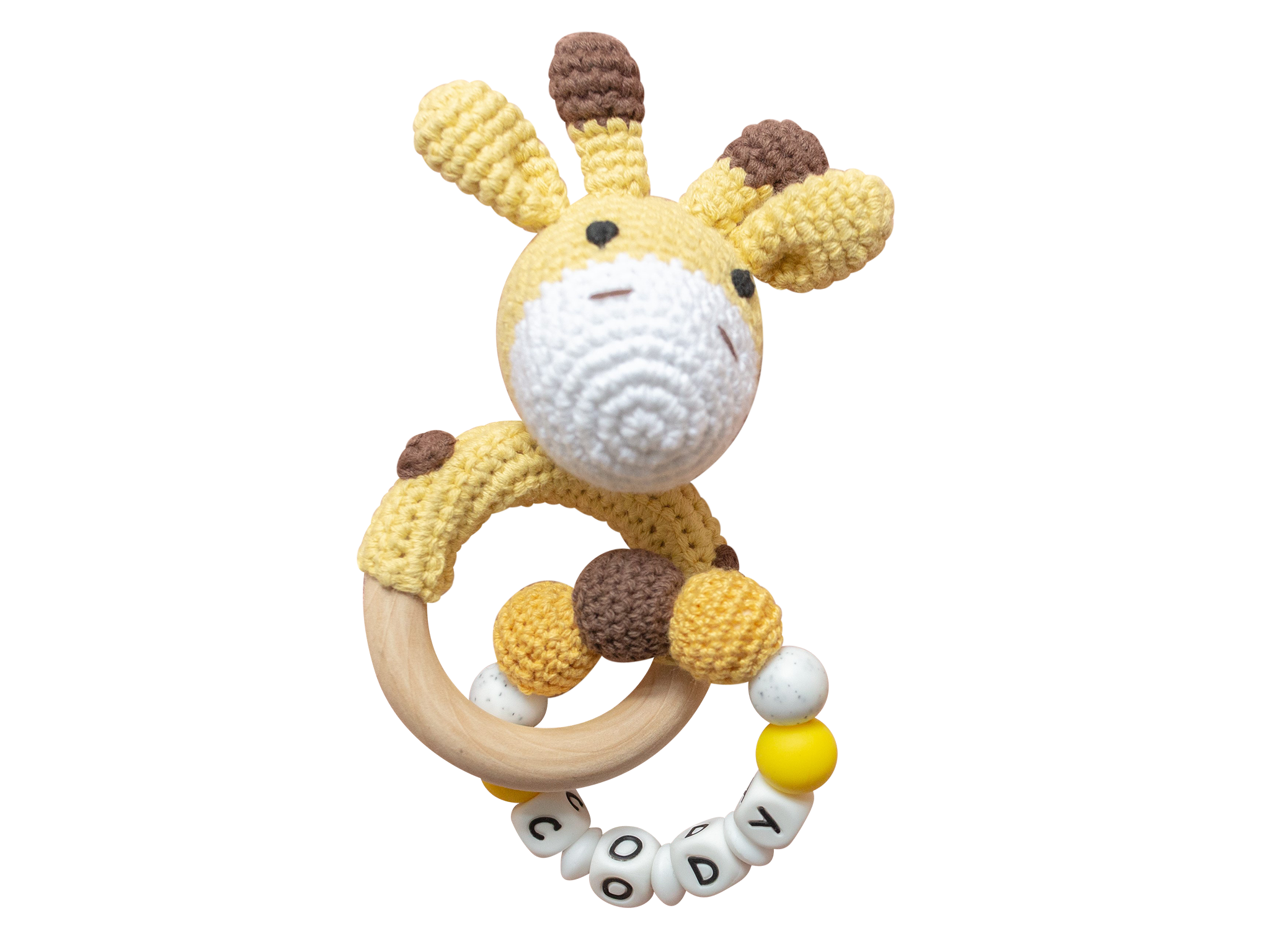 Personalised Crochet Giraffe Teething Rattle, IndyBest, Chewie Cat.png