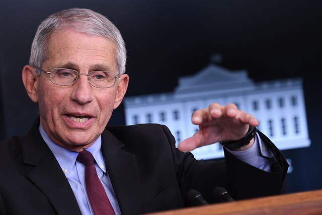 In this file photo director of the National Institute of Allergy and Infectious Diseases Anthony Fauci speaks during an unscheduled briefing after a Coronavirus Task Force meeting at the White House on 5 April 2020, in Washington, DC
