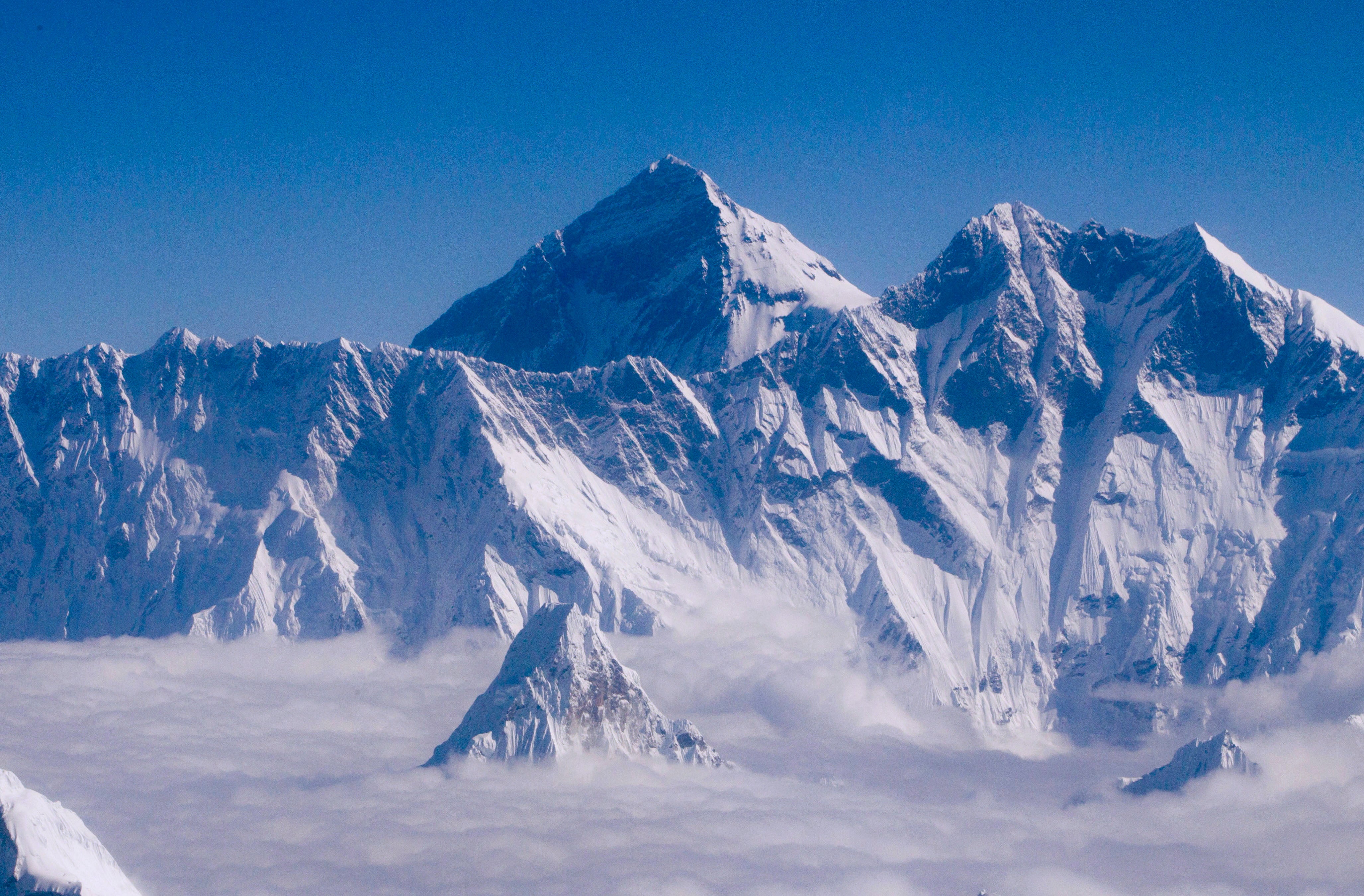 Mount Everest as seen from an aircraft over Nepal