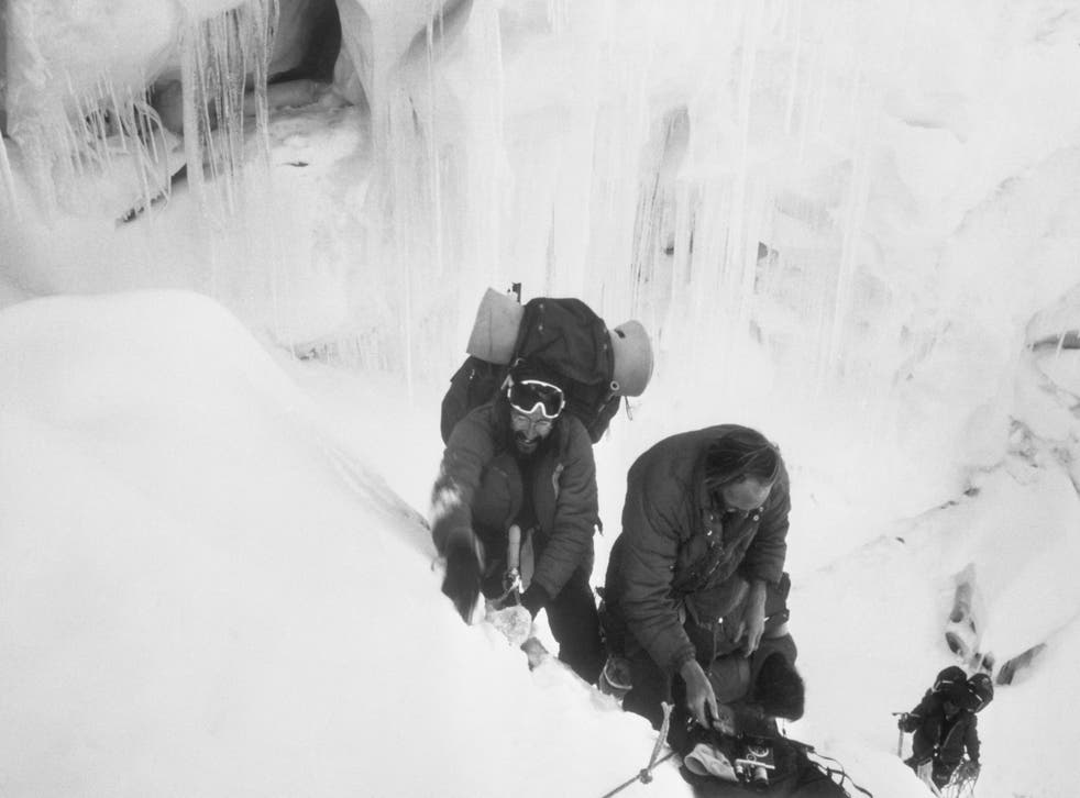 Doug Scott (left) and Hamish MacInnes in an icefall on Mount Everest in 1975