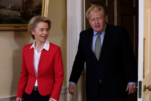 <p>European Commission president Ursula von der Leyen and UK prime minister Boris Johnson</p>