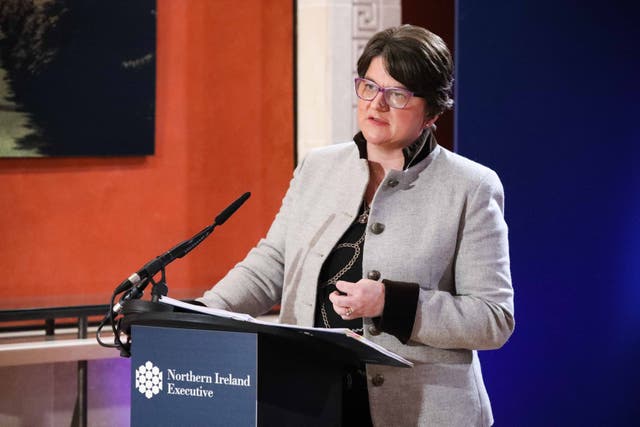 First Minister Arlene Foster during a press conference in Parliament Buildings, Stormont