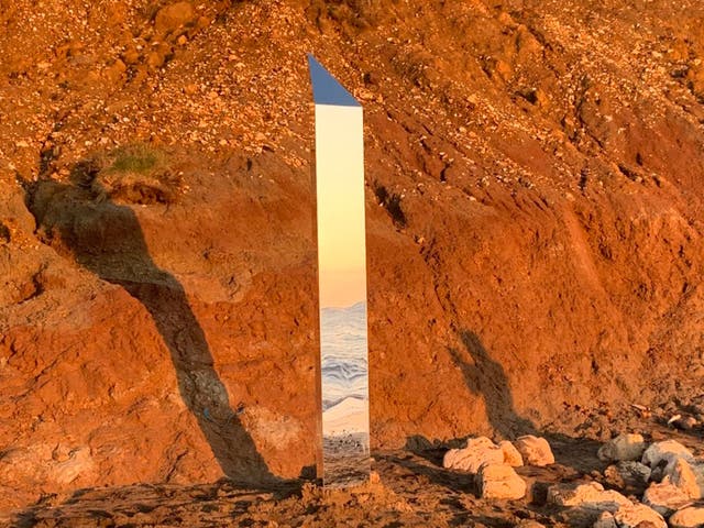 A monolith is pictured on Compton Beach, Isle of Wight. 