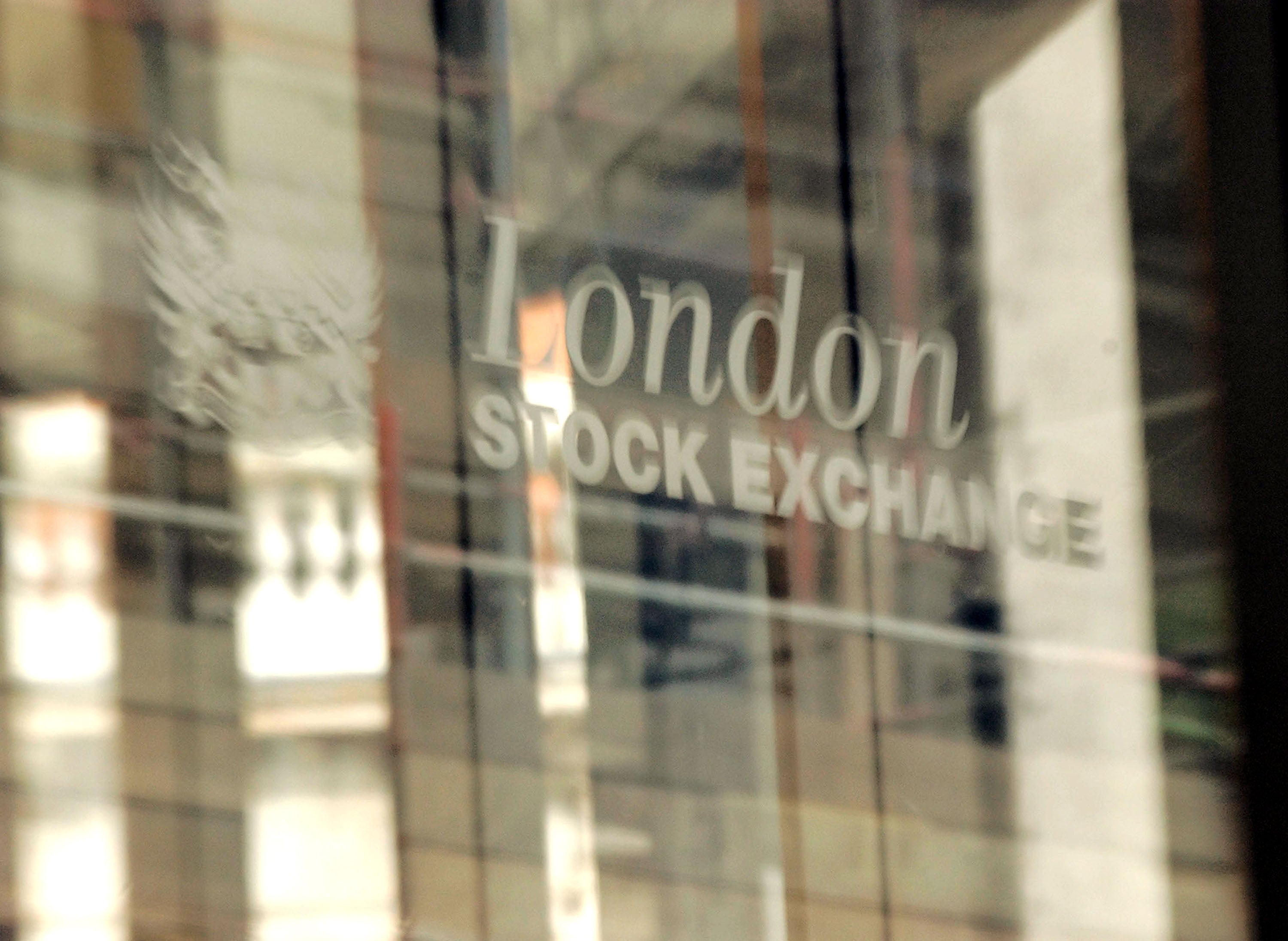 The London Stock Exchange window is seen March 10, 2003 in London.