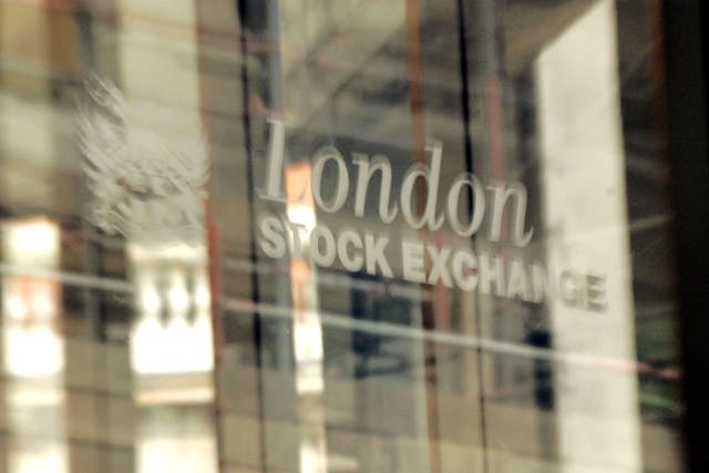  The London Stock Exchange window is seen March 10, 2003 in London.