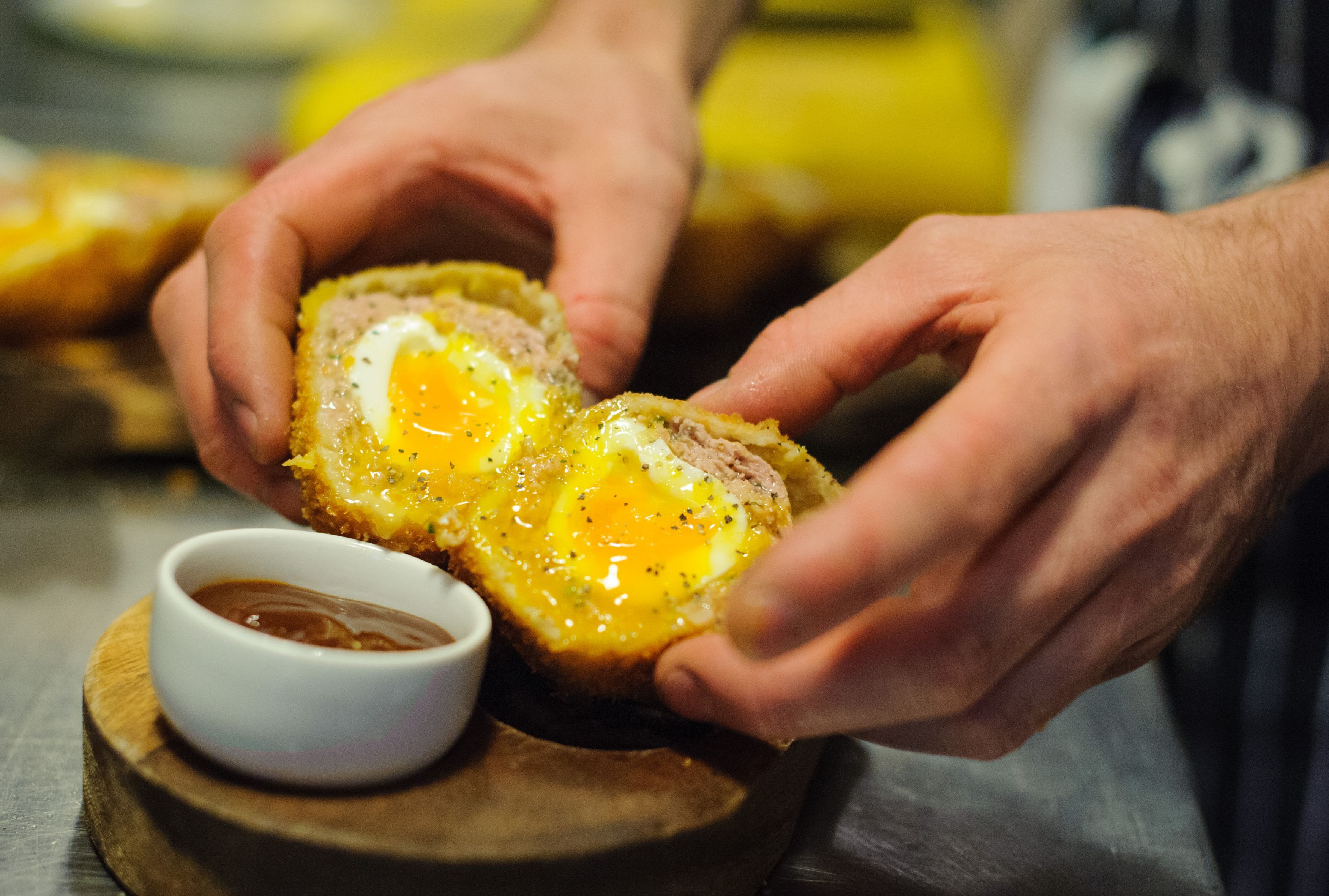 The restaurant offered a scotch egg with each alcohol drink