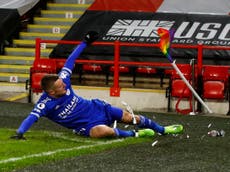 Vardy writes message on broken rainbow corner flag