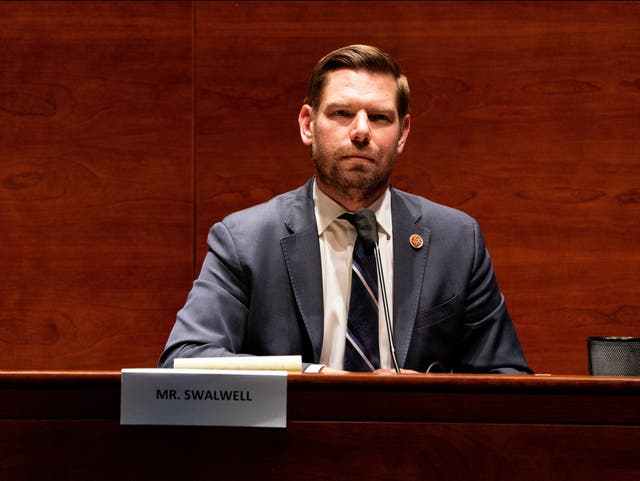 Representative Eric Swalwell (D-CA) listens during the House Judiciary committee hearing on “Oversight of the Department of Justice: Political Interference and Threats to Prosecutorial Independence”, on Capitol Hill on 24 June 2020 in Washington DC