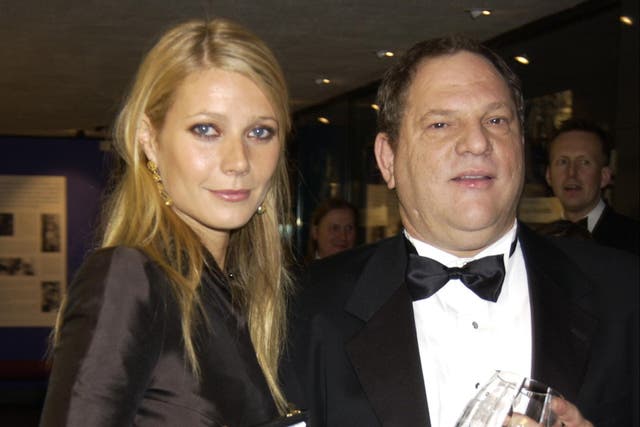 <p>Gwyneth Paltrow and Harvey Weinstein at the 50th Anniversary Gala of the National Film Theatre on 20 October, 2002</p>
