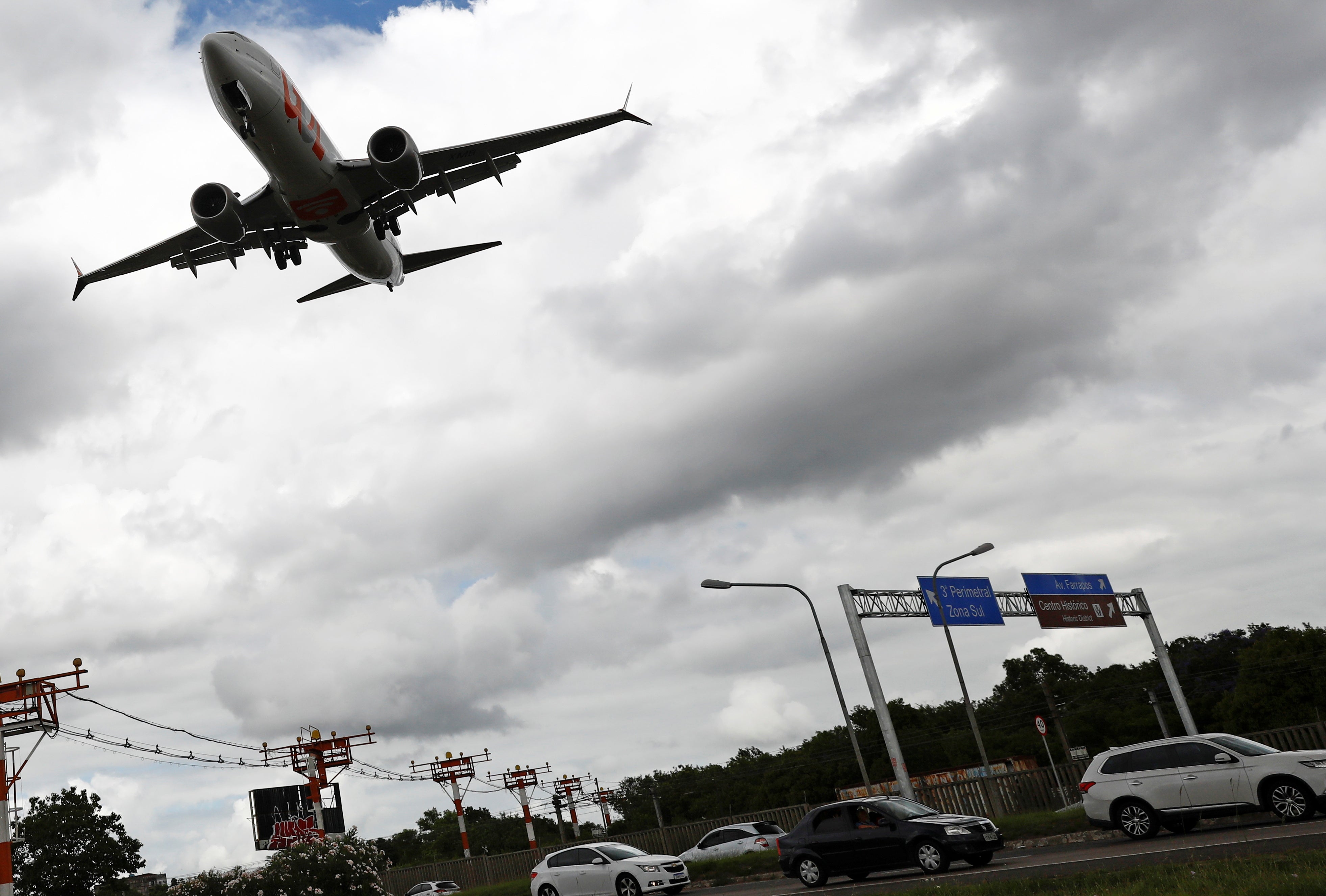 A Boeing 737 Max airplane of Brazilian airline Gol prepares to land at Salgado Filho airport in Porto Alegre