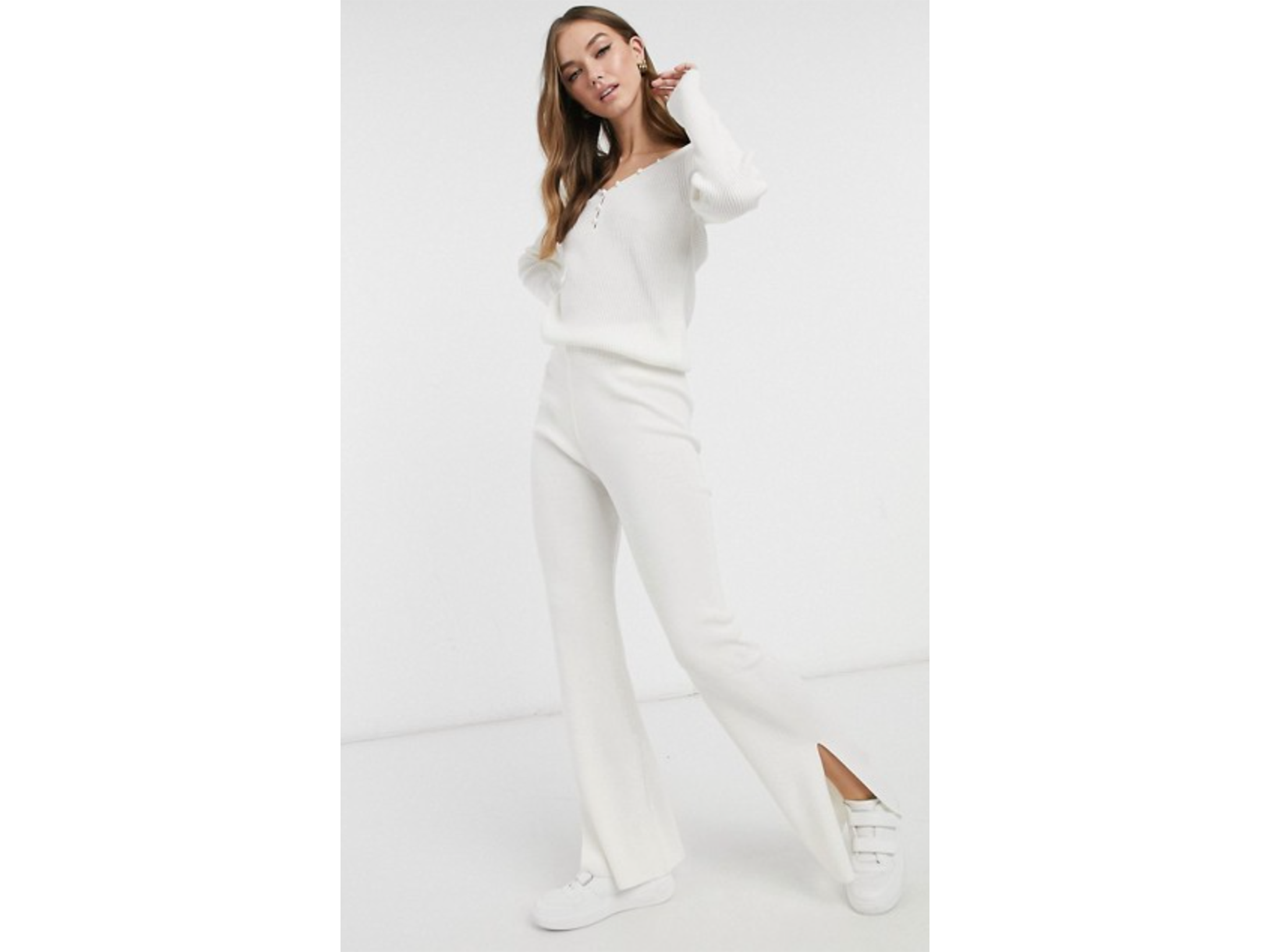 ASOS DESIGN knitted jumper and wide leg trousers co-ord in cream IndyBest.png