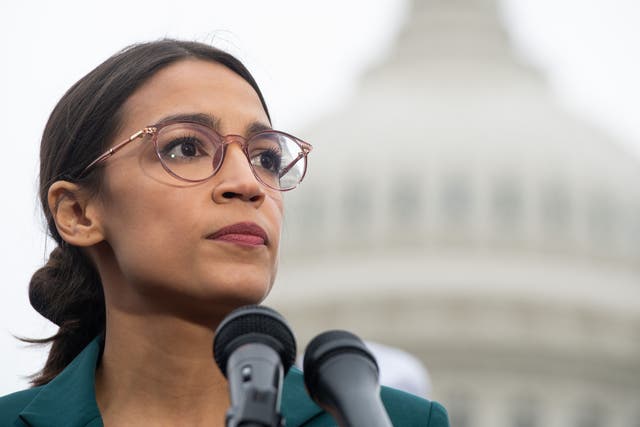  In this file photo taken on 7 February 2019, US representative Alexandria Ocasio-Cortez, Democrat of New York, speaks during a press conference to announce Green New Deal legislation to promote clean energy programs outside the US Capitol in Washington, DC