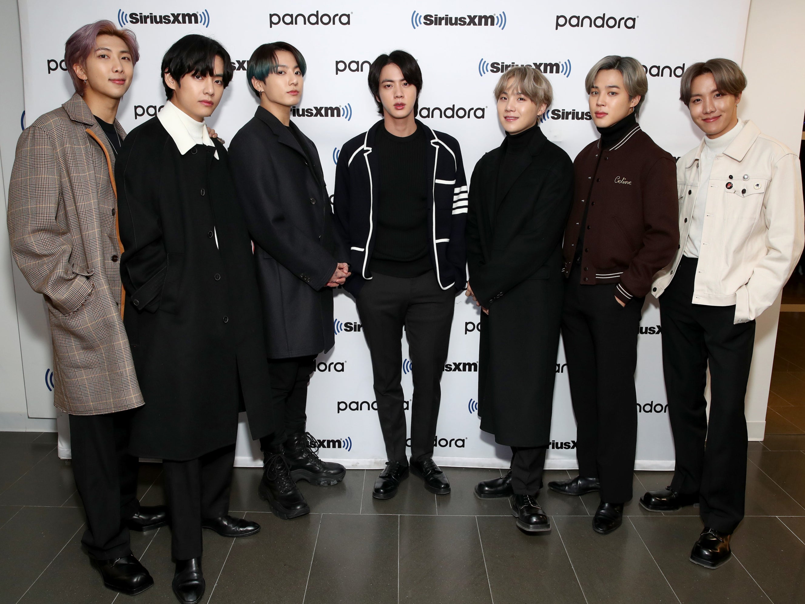 BTS visits the SiriusXM studios on 21 February 2020 in New York City