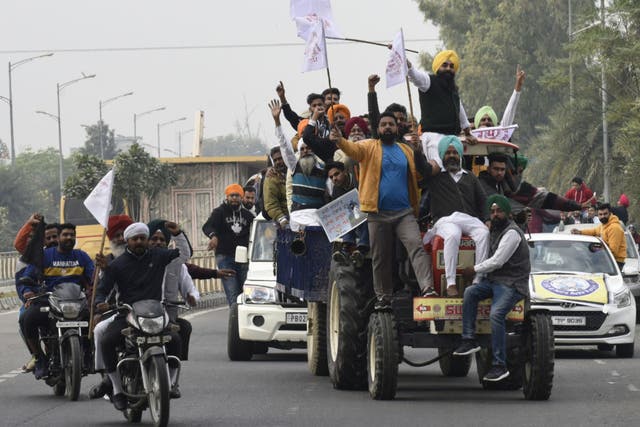 <p>Protesters against prime minister Narendra Modi’s recent agricultural reforms</p>