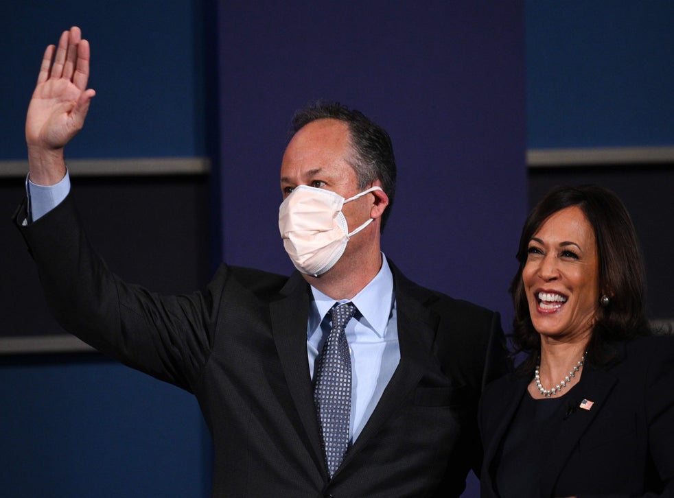 Vice president-elect Harris shares a stage with husband Doug Emhoff during the election campaign