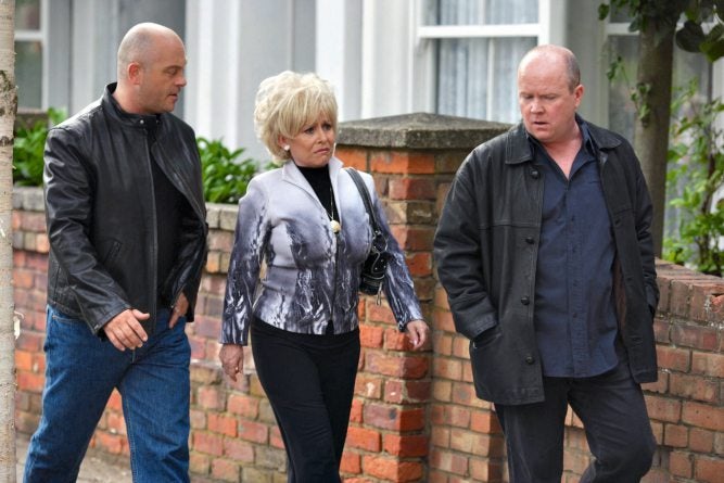 Ross Kemp and Steve McFadden as brothers Grant and Phil Mitchell, with the late Barbara Windsor as their onscreen mother, Peggy Mitchell