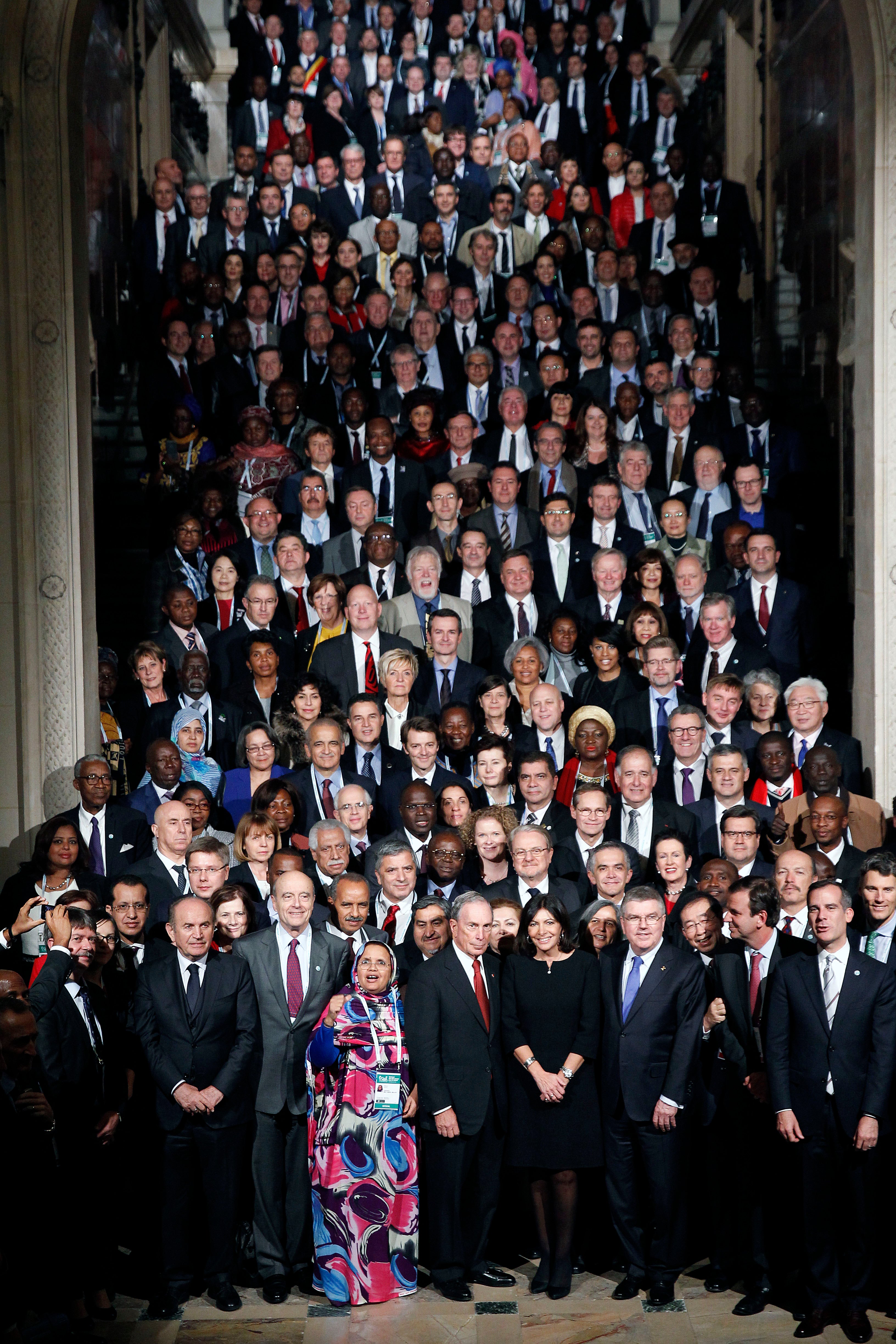 Thousand mayors from different cities gather at the Paris city hall during the COP21 Paris Climate Conference