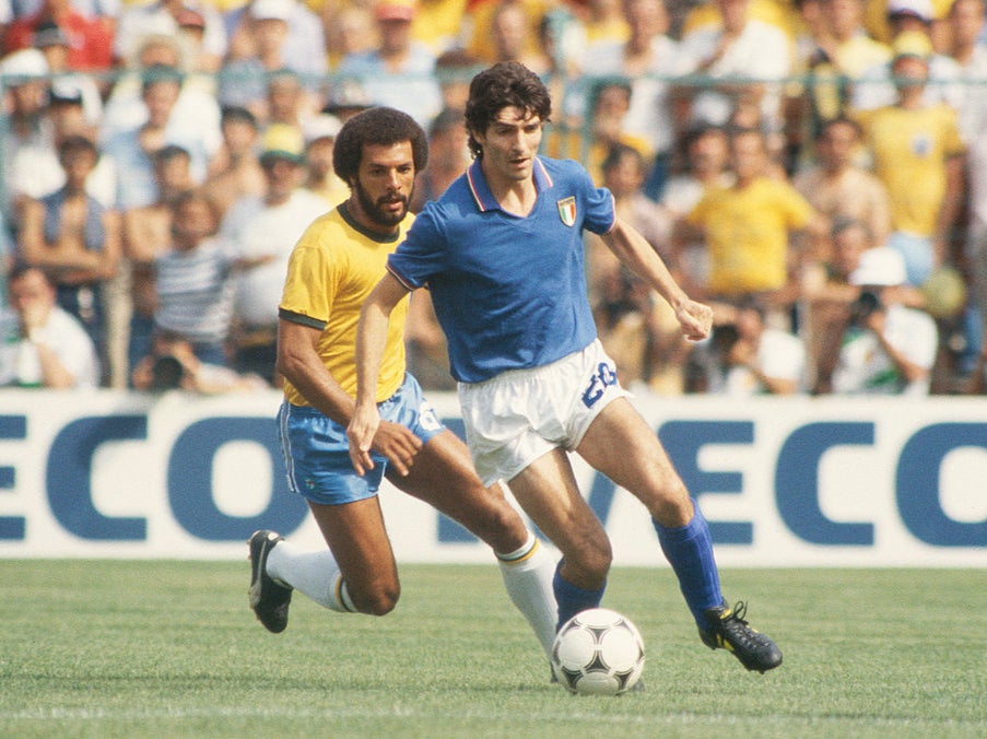 Paolo Rossi in action against Brazil at the 1982 World Cup