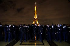 French police hold small but bold protest near Eiffel Tower