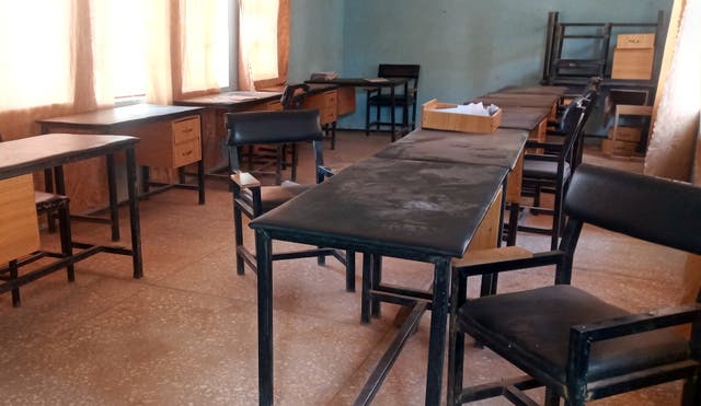 <p>A view of a classroom at the Government Science Secondary School in Kankara district, after it was attacked by armed bandits</p>