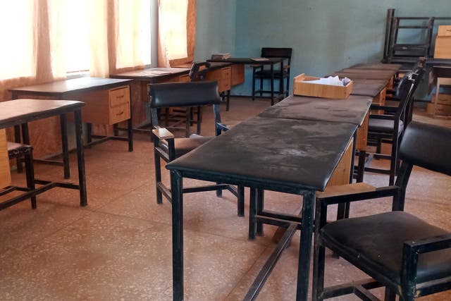<p>A view of a classroom at the Government Science Secondary School in Kankara district, after it was attacked by armed bandits</p>
