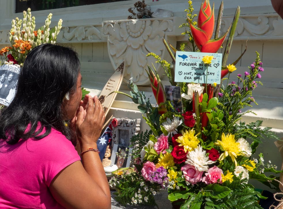<p>Relatives mourn in front of the Bali bombings memorial on last year’s 17th anniversary of the attack, in Kuta, Bali</p>