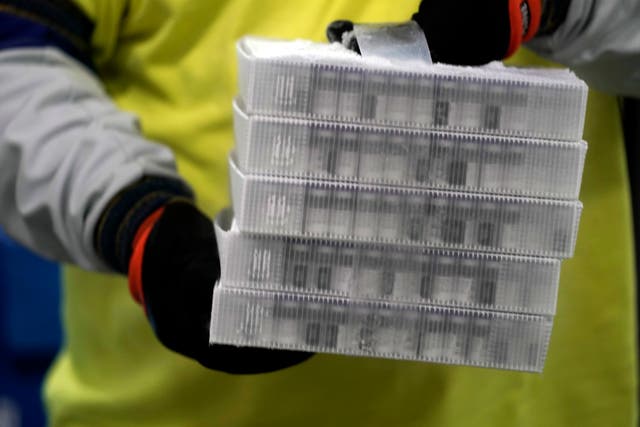 <p>Boxes of the Pfizer vaccine, already being used in the UK</p>
